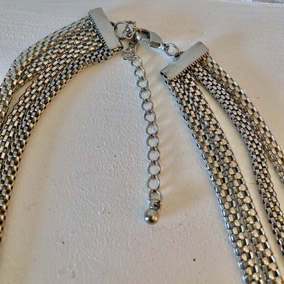 Silver and Gold Multistrand Box Chain Necklace - Picture 5 of 8